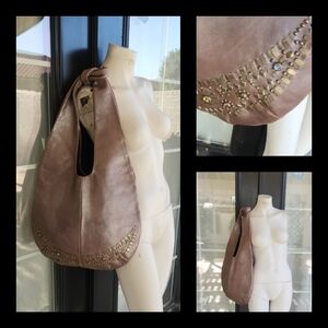 Calleen Cordero Studded Brown Leather Hobo Bag